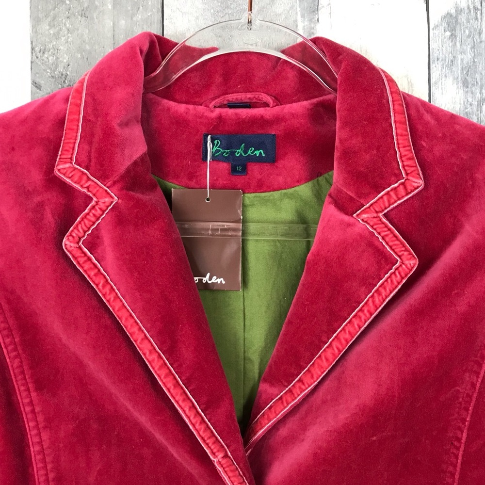 Boden Bright Pink Trim Velvet Blazer Size 12 NWT - Picture 6 of 8